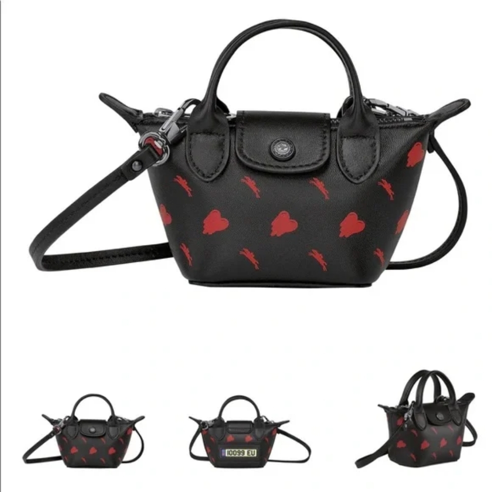 Longchamp X Eu Mini Le Pliage Crossbody Bag In Black